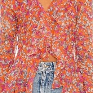 Free People Pink Ruffled Asymmetrical Blouse